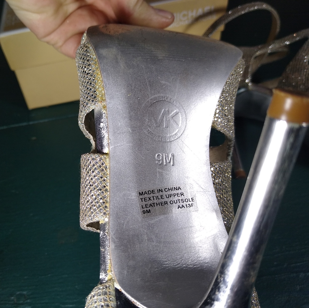 MICHAEL KORS Silver Glitter Yvonne Ankle Strap Heels - Picture 8 of 9